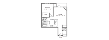 1 Bed 1 Bath Floor Plan | 829 Sq. Ft. at 128 on State, Washington, 98033