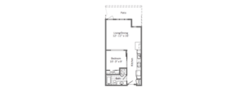 Studio 1 Bath Floor Plan | 662 Sq. Ft. at 128 on State, Kirkland, WA