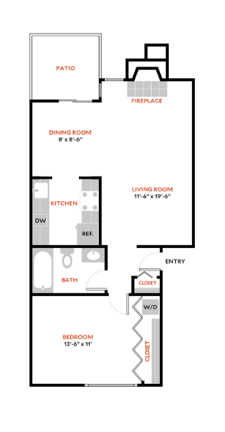 1 Bed 1 Bath Floor Plan | 700 Sq. Ft. 1 Bed 1 Bath Floor Plan | 700 Sq. Ft. at The Lakes Apartments in Washington