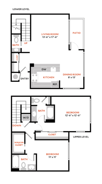 2 Bed 2 Bath Floor Plan | 1,248 Sq. Ft. 2 Bed 2 Bath Floor Plan | 1,248 Sq. Ft. at The Lakes Apartments, Washington, 98007