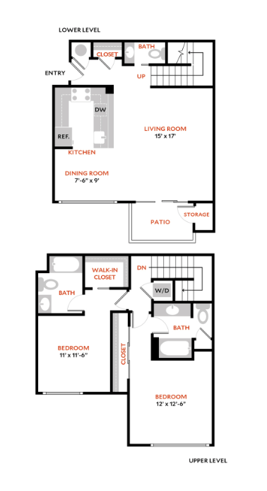 2 Bed 2 Bath Floor Plan | 1,253 Sq. Ft. 2 Bed 2 Bath Floor Plan | 1,253 Sq. Ft. at The Lakes Apartments, Bellevue, WA