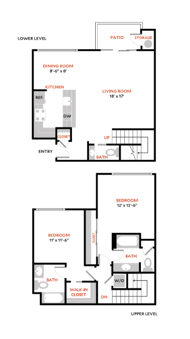 2 Bed 2 Bath Floor Plan | 1,288 Sq. Ft. 2 Bed 2 Bath Floor Plan | 1,288 Sq. Ft. at The Lakes Apartments, Bellevue, 98007