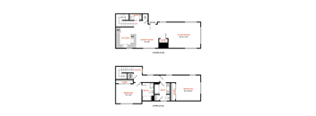 a floor plan of a two story apartment with a garage and a loft at The Lakes Apartments, Washington