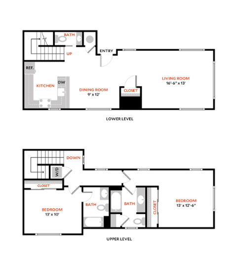 2 Bed 2 Bath Floor Plan | 1,237 Sq. Ft. 2 Bed 2 Bath Floor Plan | 1,237 Sq. Ft. at The Lakes Apartments, Washington