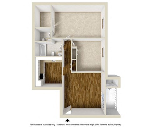 2 Bed 1.5 Bath Floor Plan | 1,007 Sq. Ft. at Rosemont Square Apartments, Randolph