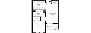1 bedroom floor plan at Rosemont Square Apartments, Randolph, MA, 02368