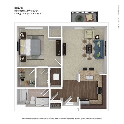 1 Bed 1 Bath Floor Plan | 783 Sq. Ft. at Avant at the Arboretum, Illinois