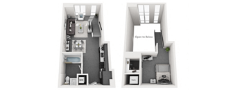 1 Bed 1 Bath Floor Plan | 666-to739 Sq. Ft. at OLiVE DTLA in Los Angeles, California