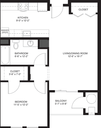 Atlantic Floor Plan | 735 Sq. Ft. at Rosemont Square in Randolph, MA