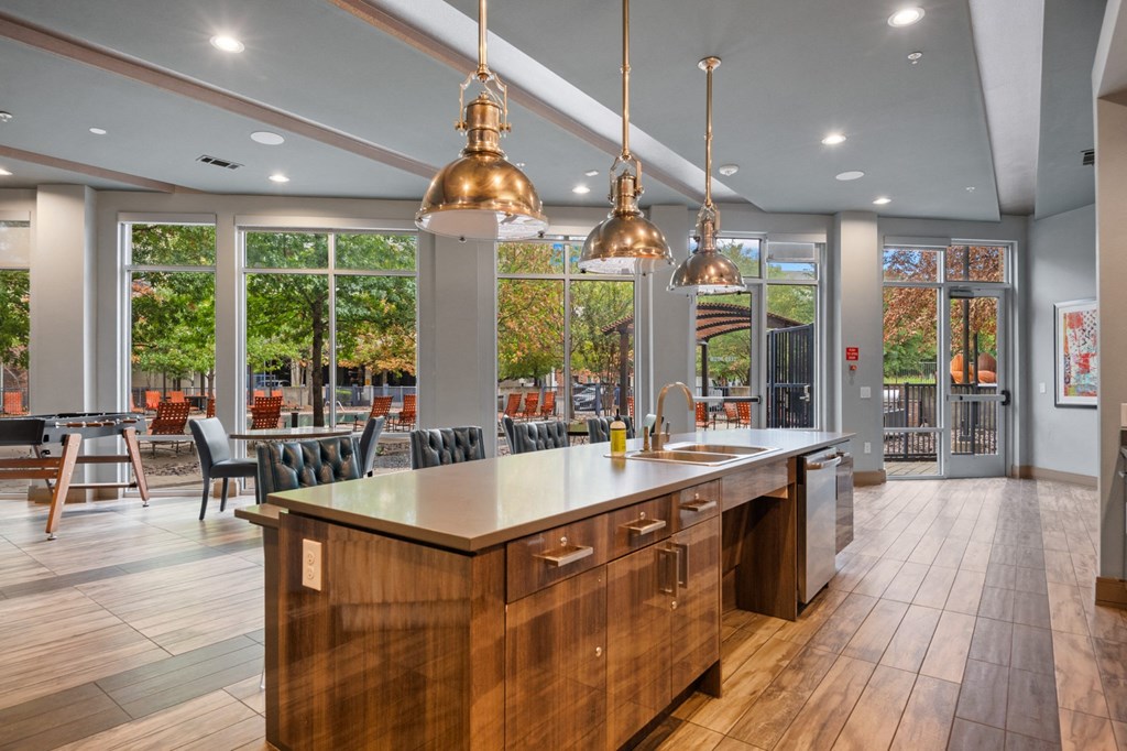 spacious kitchen with large windows at South Side Flats, Texas