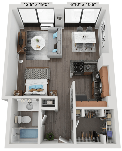 Studio Floor Plan | 560 Sq. Ft. at The Montrose Apartments in Chicago, IL