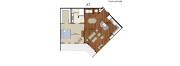 A7 Floor Plan | 988 Sq. Ft. at Abstract at Design District, Texas