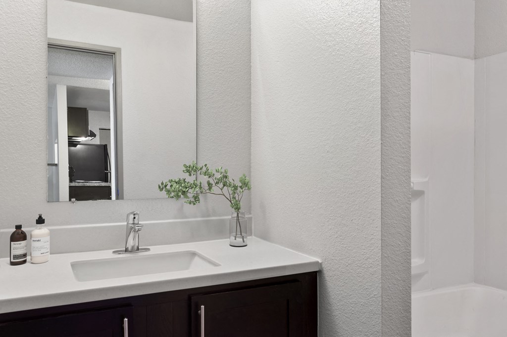 a bathroom with a sink and a mirror  at Verona, Littleton, CO