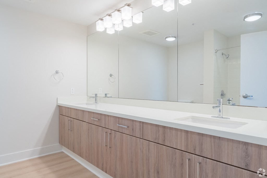 Bathroom with Two Sinks at Vue, San Pedro, CA