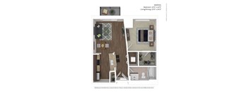 1 Bed 1 Bath Floor Plan | 710 Sq. Ft. at Avant at the Arboretum, Lisle, Illinois 60532