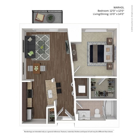 1 Bed 1 Bath Floor Plan | 710 Sq. Ft. at Avant at the Arboretum, Lisle, Illinois 60532