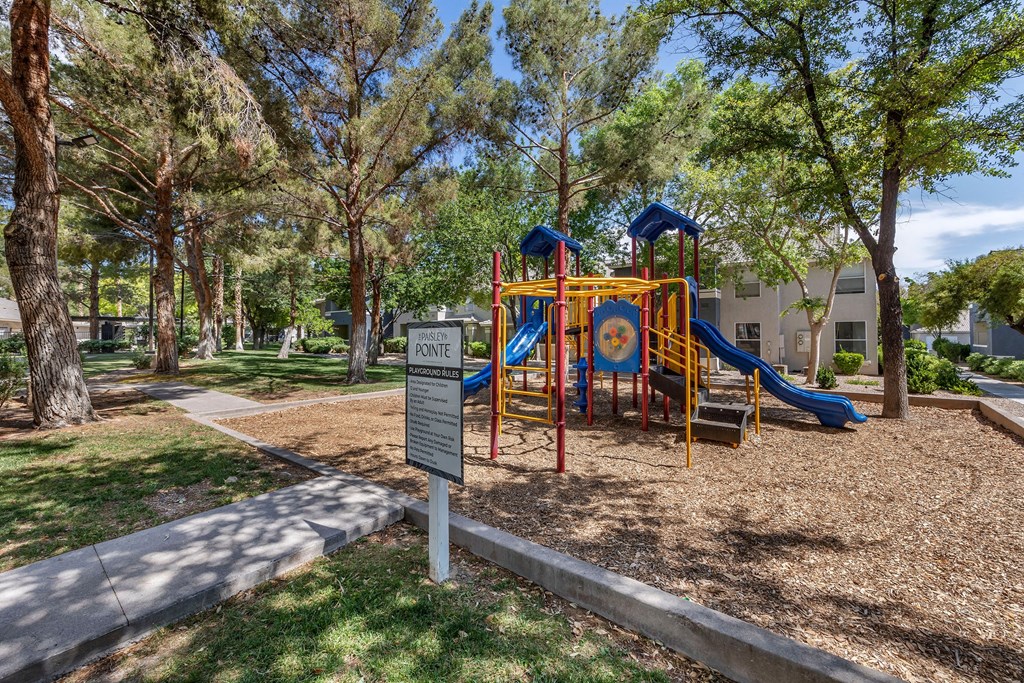 our playground is conveniently located near our apartments in the community at Paisley and Pointe Apartments, Las Vegas, Nevada