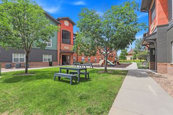 our apartments have a spacious courtyard with picnic tables
