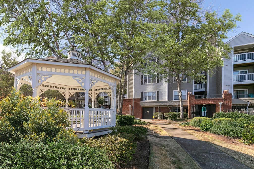 a gazebo in front of an apartment building a gazebo in front of an apartment building at Briarcliff Apartments, Atlanta, Georgia