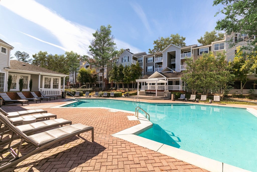pool and apartment buildings pool and apartment buildings at Briarcliff Apartments, Atlanta, GA, 30329