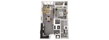 one bedroom floor plan rendering at the Heights at Glen Mills, Glen Mills, PA