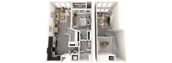 3d floor plan of the Magnolia 824 square foot 1 bedroom apartment at Heights at Glen Mills, Glen Mills 19342
