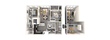 two bedroom Redwood floor plan rendering  at Heights at Glen Mills, Glen Mills