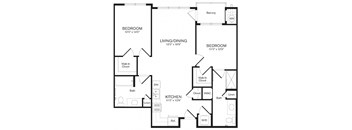 a floor plan of the Ash two bedroom at Heights at Glen Mills, Glen Mills, Pennsylvania