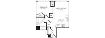 a floor plan of the Aster one bedroom apartment at Heights at Glen Mills, Glen Mills, PA 19342