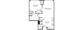a floor plan of the Gardenia one bedroom apartment at Heights at Glen Mills, 19342