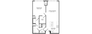 a floor plan of the Iris one bedroom apartment at Heights at Glen Mills, Glen Mills, Pennsylvania