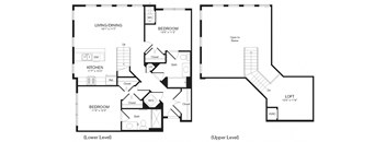 a floor plan of the Pine two bedroom apartment at Heights at Glen Mills, Glen Mills, PA