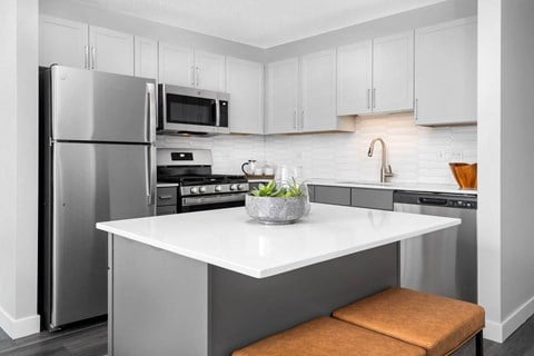 Oversized kitchen counters at Shoreham and Tides Apartments, Chicago