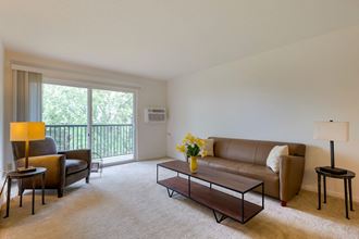 a living room with a couch and a chair and a table at Willow Hill Apartments, Illinois, 60458