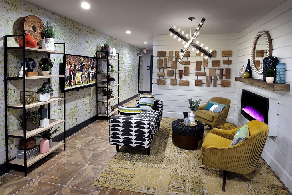 a living room filled with furniture and a fireplace at Willowest in Lindbergh, Atlanta, GA, 30318