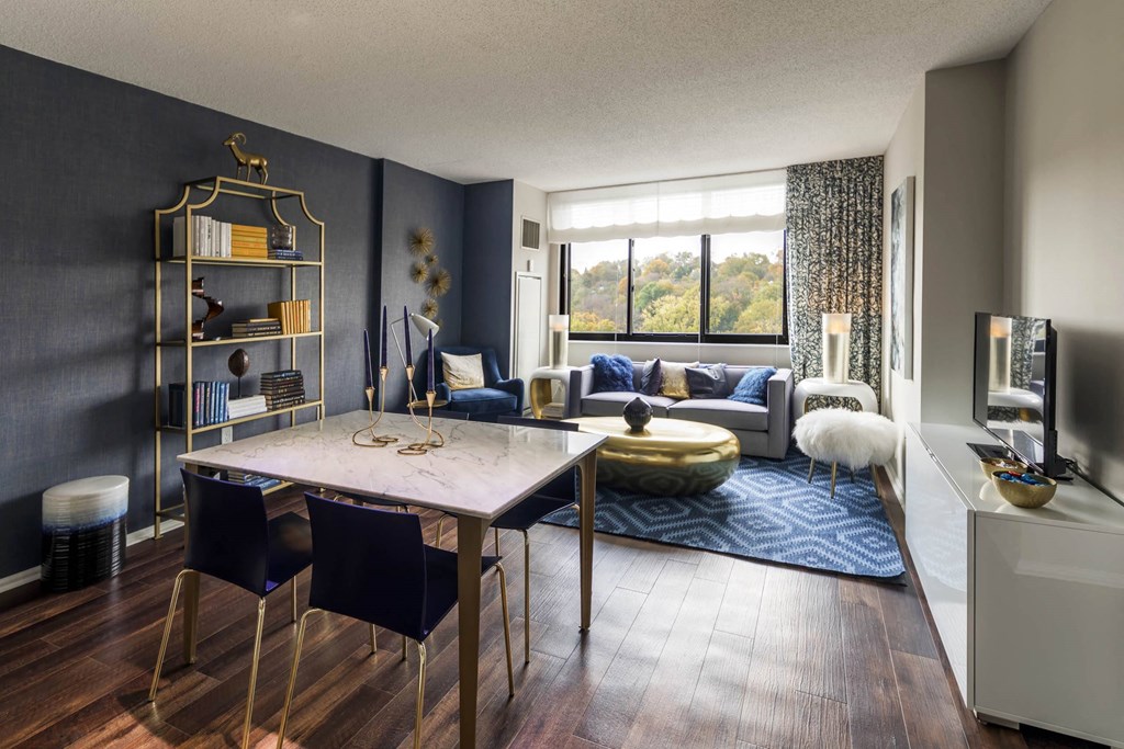 Warm Living And Dining Room at 15 Bank Apartments, White Plains
