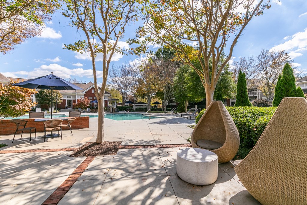 courtyard with trees and a pool at Roswell Village, Georgia, 30075