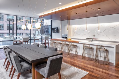 Community dining area with sliding glass doors at 365 Nicollet, Minneapolis, MN, Manchester , 55401