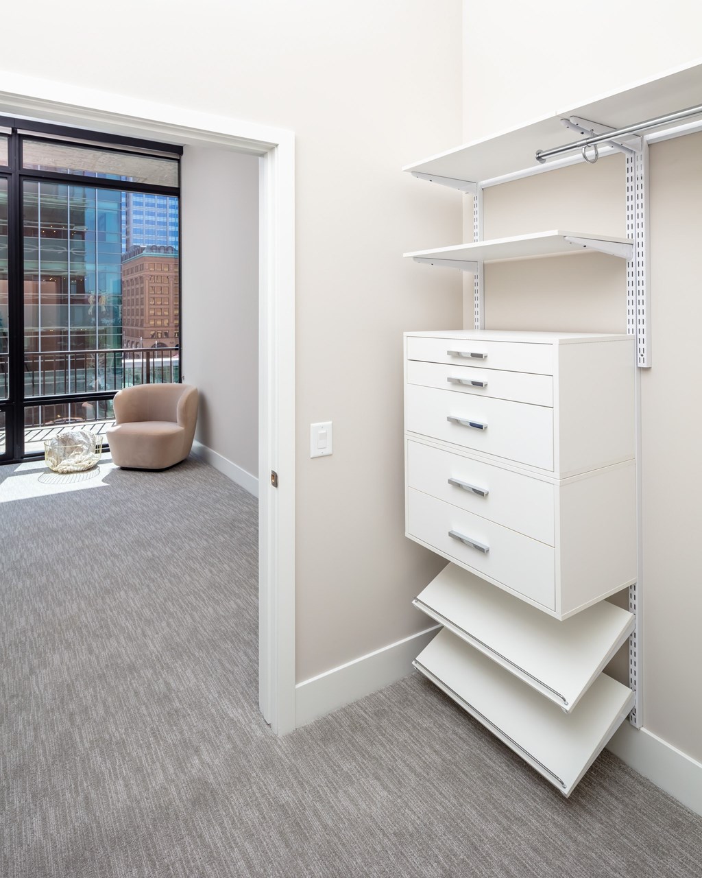 Built In White shelving unit at 365 Nicollet, Minneapolis