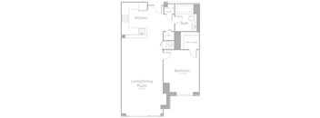 A1 One Bedroom One Bath Floor Plan | 767 Sq. Ft. at Amelia, Quincy, 02169
