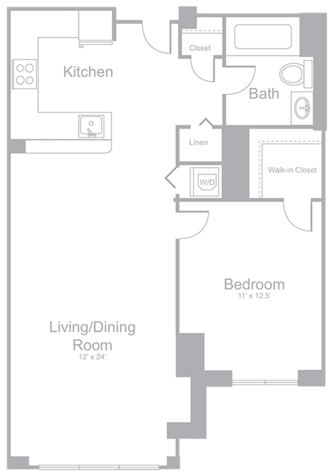 A1 One Bedroom One Bath Floor Plan | 767 Sq. Ft. at Amelia, Quincy, 02169