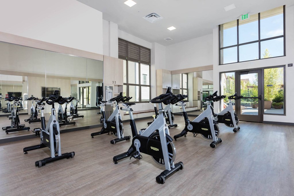 Bikes in fitness studio at Aventine, California, 94547