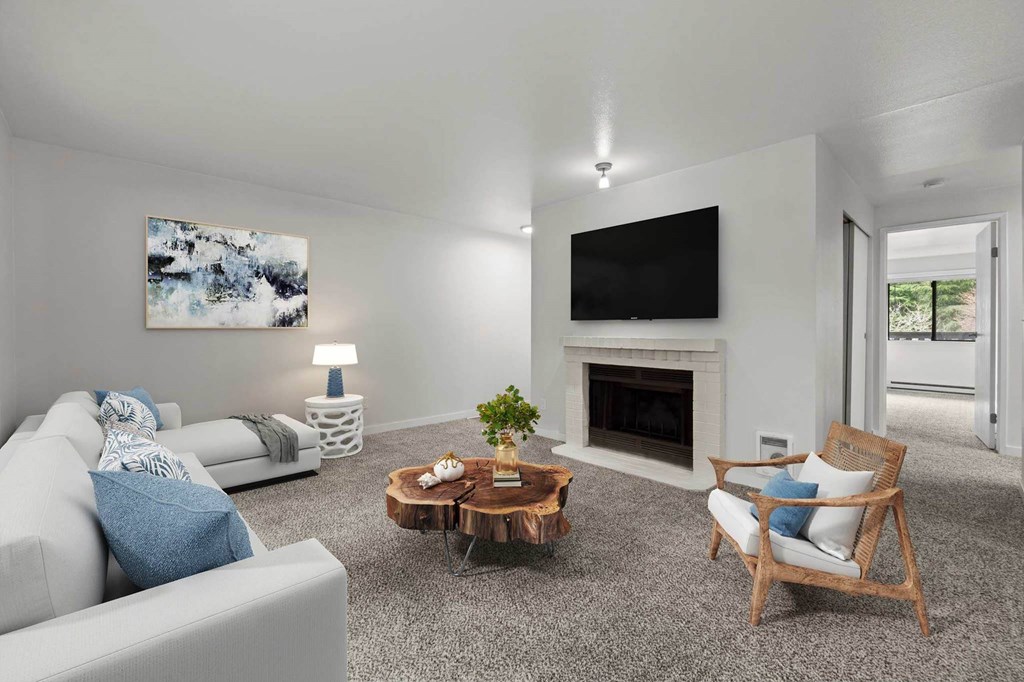 Fireplace Living Area at Brackett Apartments, Washington