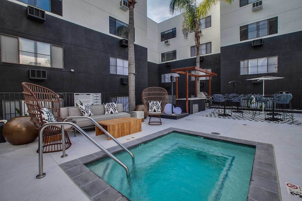 Newly Designed & Renovated Pool Deck with Swimming Pool, Hot Tub, Cabanas PLUS Grilling & Dining Area  at Duet on Wilcox, Los Angeles