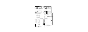  1 Bed 1 Bath Floor Plan | 743 Sq. Ft. at The Grand Central, Chicago, 60607