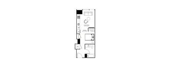 a floor plan of a small house with a bedroom and a living room at The Grand Central, Chicago, IL 60607