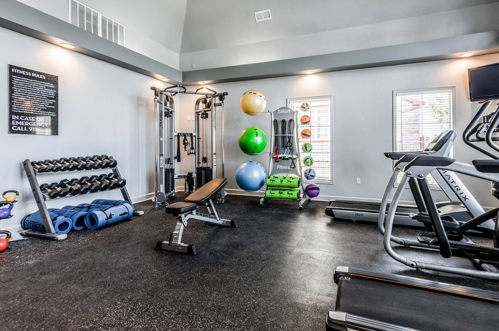 fitness room with weights and other exercise equipment at The links at Plum Creek Apartments, Colorado, 80104