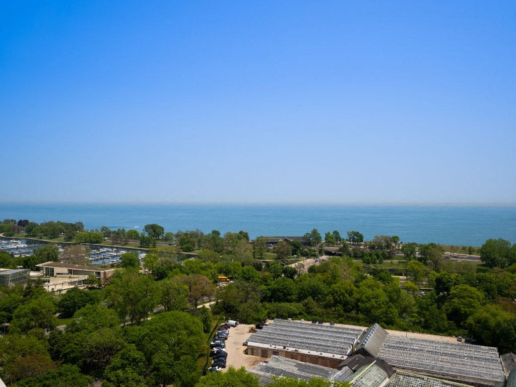 the view of the water from the top of a building  at The Belden Stratford, Chicago