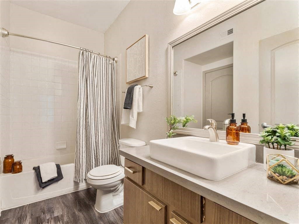 a bathroom with a sink and a toilet and a shower at Mirasol Apartments, Nevada