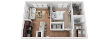 1 Bed 1 Bath Floor Plan | 606 Sq. Ft. at Mockingbird Flats Apartments in Dallas, TX